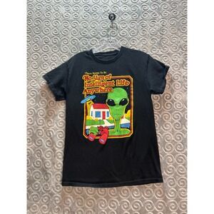 Black Graphic T Shirt Alien No Sign of Intelligent Life Anywhere Size S